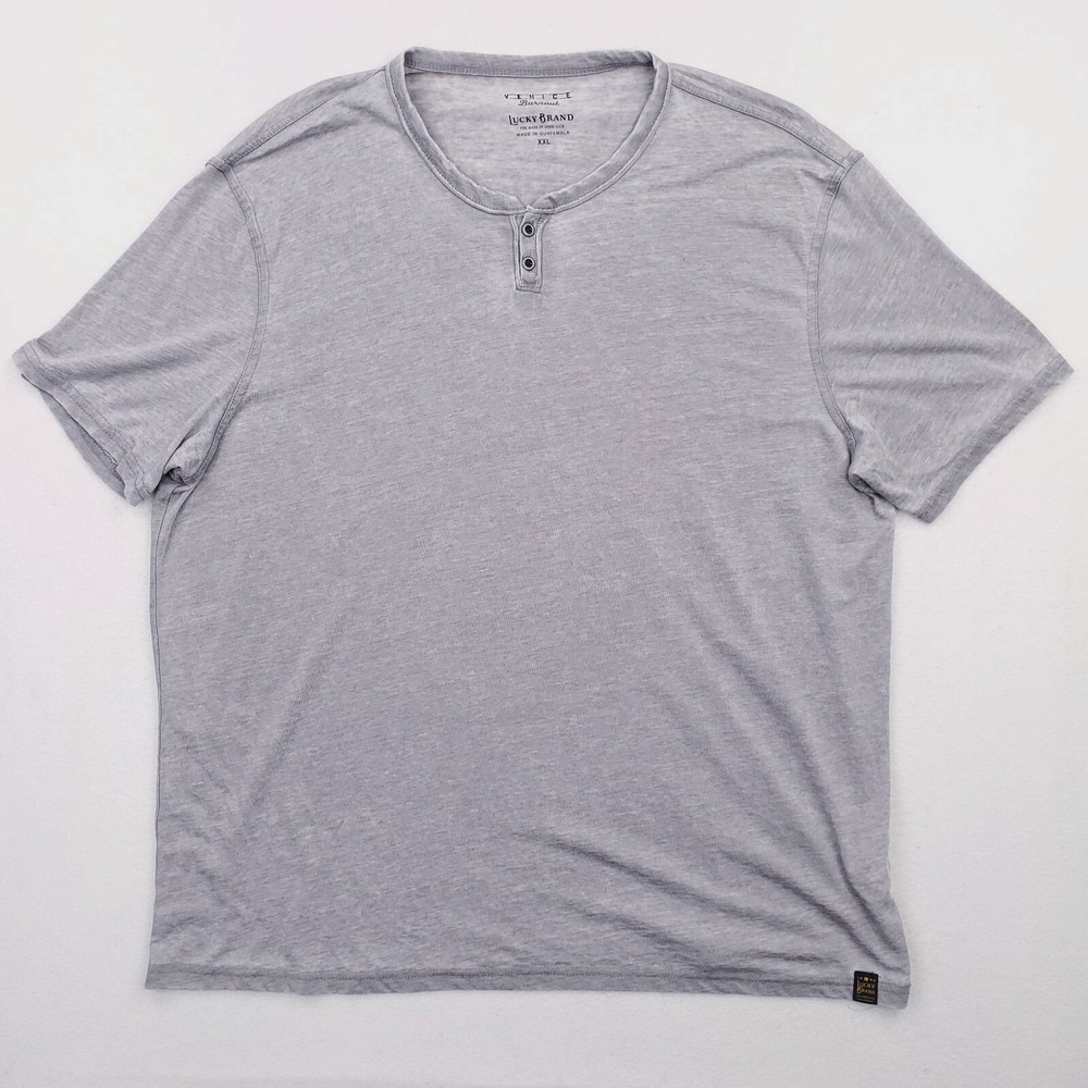 Lucky Brand Shirt Mens XXL Gray Venice Burnout Henley Lightweight‎ Preppy Y2K